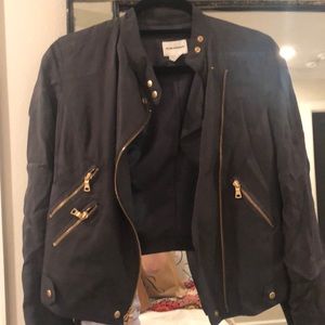 Dark grey and gold hardware moto jacket